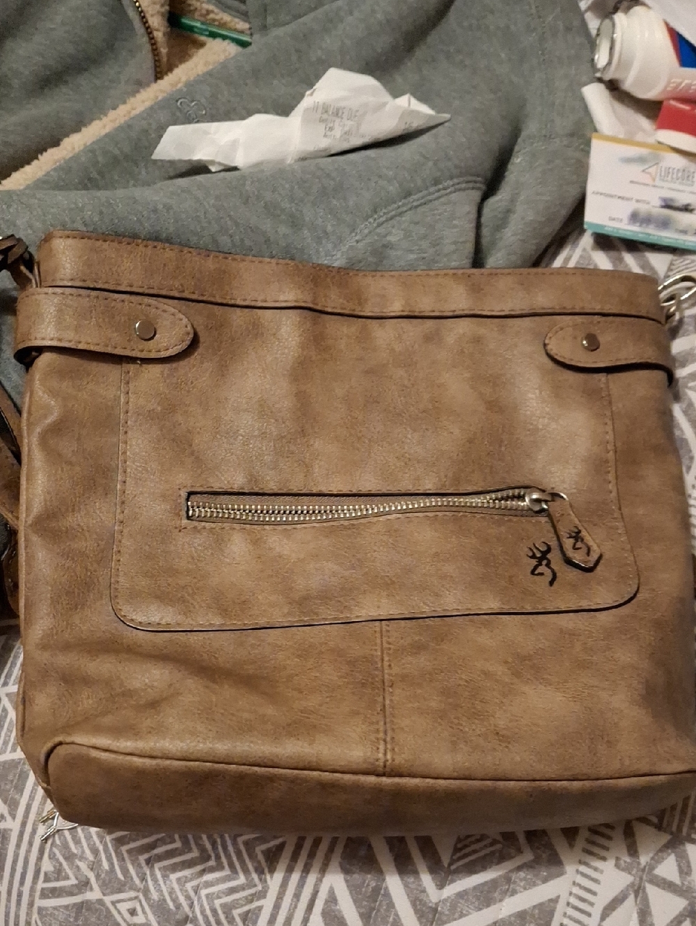 Browning Tan Faux-Leather Messenger Bag with Front Zip